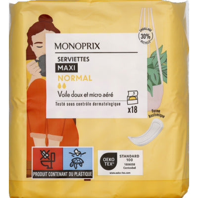 Monoprix Serviettes Maxi Normal X18 Monoprix Serviettes Maxi Normal X18