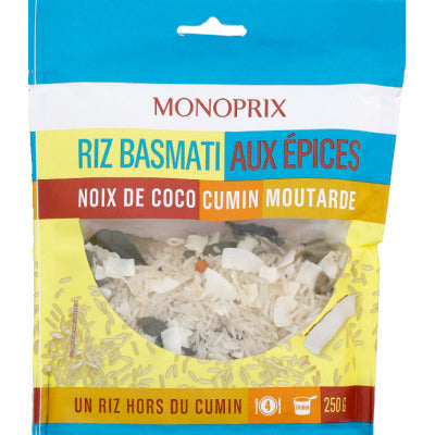 Monoprix Riz Basmati aux Epices Noix de coco Cumin Moutarde 250g Monoprix Riz Basmati aux Epices Noix de coco Cumin Moutarde 250g