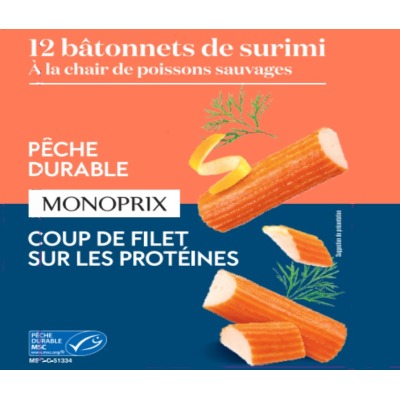 Monoprix 12 Bâtonnets Surimi MSC 200g Monoprix 12 Bâtonnets Surimi MSC 200g