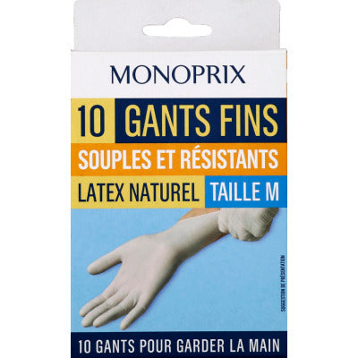 Monoprix Gants Fin en Latex x10 Taille M Monoprix Gants Fin en Latex x10 Taille M