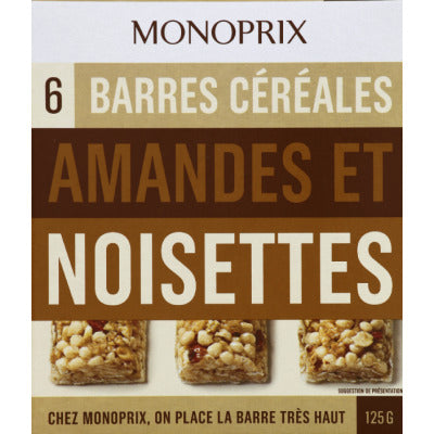 Monoprix Barres céréales amandes et noisettes 125g Monoprix Barres céréales amandes et noisettes 125g
