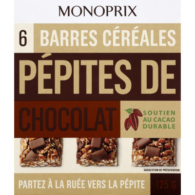 Monoprix Barres céréales pépites de chocolat 125g Monoprix Barres céréales pépites de chocolat 125g