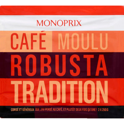 Monoprix Café Moulu Robusta Tradition 2x250g Monoprix Café Moulu Robusta Tradition 2x250g
