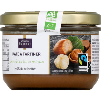 Monoprix Gourmet Pâte à tartiner chocolat au lait noisettes 200g Monoprix Gourmet Pâte à tartiner chocolat au lait noisettes 200g