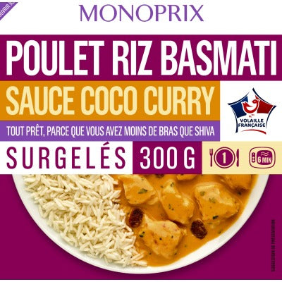 Monoprix Poulet riz basmati sauce coco curry 300g Monoprix Poulet riz basmati sauce coco curry 300g