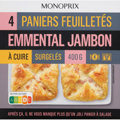 Monoprix Pâte Pur Beurre Paniers Feuilletés Emmental & Jambon x4 Monoprix Pâte Pur Beurre Paniers Feuilletés Emmental & Jambon x4