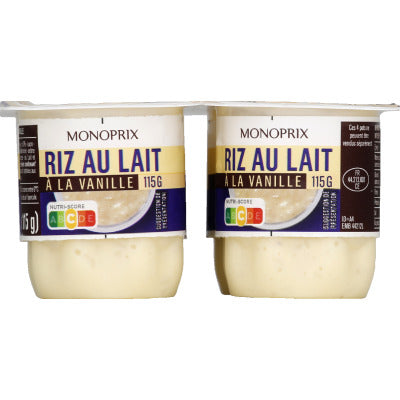 Monoprix Riz Au Lait Vanille 4x115g Monoprix Riz Au Lait Vanille 4x115g