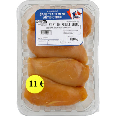 Premier Prix Filet De Poulet Blanc Certifié Sans Antibiotique 800G Premier Prix Filet De Poulet Blanc Certifié Sans Antibiotique 800G