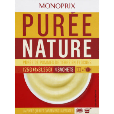 Monoprix Purée nature, purée de pommes de terre en flocons 4x31,25 g Monoprix Purée nature, purée de pommes de terre en flocons 4x31,25 g