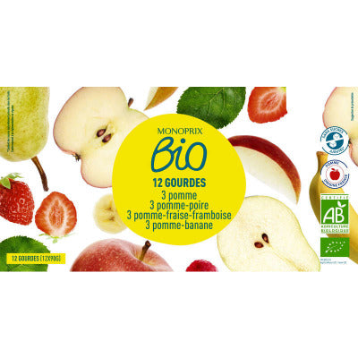 Monoprix Bio Gourdes multifruits 12x90g Monoprix Bio Gourdes multifruits 12x90g