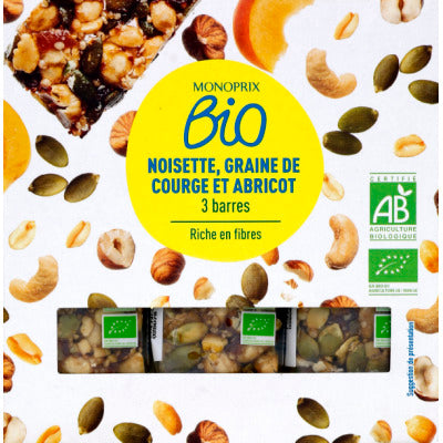 Monoprix Bio noisette, graine de courge et abricot 3x 25g Monoprix Bio noisette, graine de courge et abricot 3x 25g