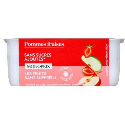 Monoprix compote pommmes fraises sans sucres ajoutés 4x 100g Monoprix compote pommmes fraises sans sucres ajoutés 4x 100g