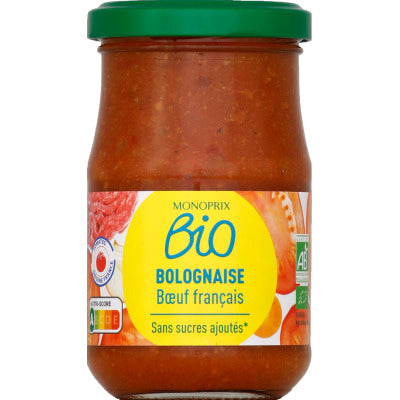 Monoprix Bio Sauce bolognaise bœuf français sans sucres ajoutés 200g Monoprix Bio Sauce bolognaise bœuf français sans sucres ajoutés 200g