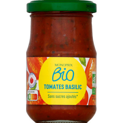 Monoprix Bio Sauce tomates basilic sans sucres ajoutés 200g Monoprix Bio Sauce tomates basilic sans sucres ajoutés bio 200g