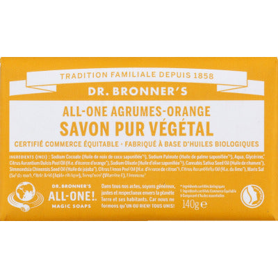 Dr. Bronner's Savon pur végétal solide aux agrumes 18-en-1, 140g Dr. Bronner's Savon pur végétal solide aux agrumes 18-en-1, 140g