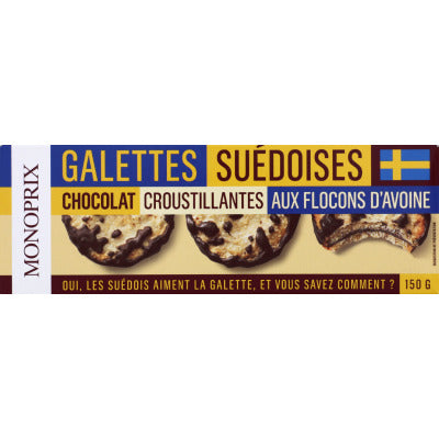 Monoprix Galettes suédoises au chocolat et aux flocons d'avoine 150g Monoprix Galettes suédoises au chocolat et aux flocons d'avoine 150g