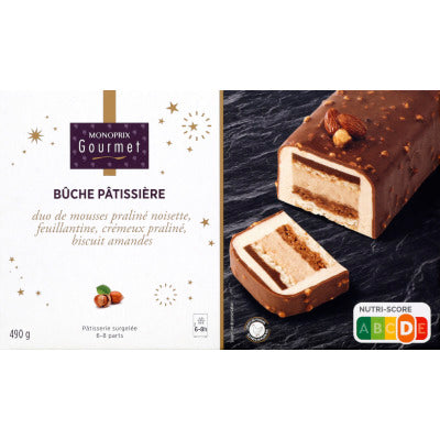Monoprix Gourmet bûche pâtissière duo de mousses praliné 490g Monoprix Gourmet bûche pâtissière duo de mousses praliné 490g