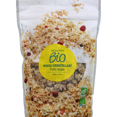 Monoprix Bio Muesli Croustillant Fruits Rouges 375g Monoprix Bio Muesli Croustillant Fruits Rouges 375g
