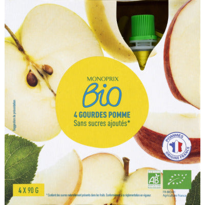 Monoprix Bio Purée de pommes sans sucres le pack de 4x90g Monoprix bio purée de pommes sans sucres le pack de 4x90g