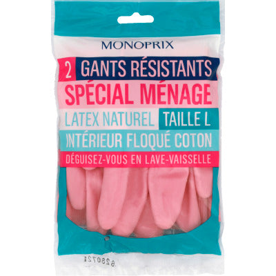 Monoprix Gants Résistants Spécial Ménage, Latex Naturel, Taille L x2 Monoprix Gants Résistants Spécial Ménage, Latex Naturel, Taille L x2