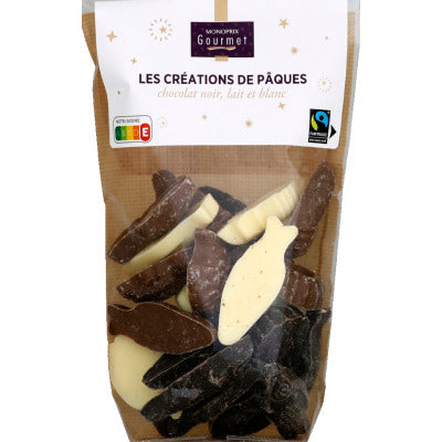 Monoprix Gourmet Assortiment Pâques chocolat noir, lait et blanc 150g Monoprix Gourmet assortiment pâques chocolat noir, lait et blanc 150g