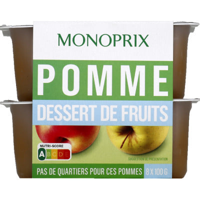 Monoprix pomme dessert de fruits 8x100g Monoprix pomme dessert de fruits 8x100g