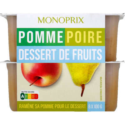 Monoprix pomme poire dessert de fruits 8x100g Monoprix pomme poire dessert de fruits 8x100g