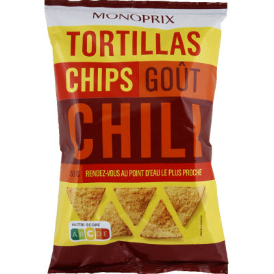 Monoprix Tortillas chips goût chili 150g Monoprix Tortillas chips goût chili 150g