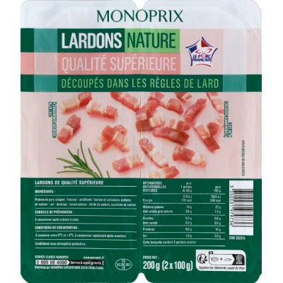 Monoprix Lardons Nature Qualité Supérieure 200g Monoprix Lardons Nature Qualité Supérieure 200g