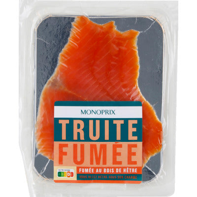 Monoprix truite fumée au bois de hêtre 90g Monoprix truite fumée au bois de hêtre 90g