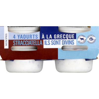 Monoprix Yaourts à la Grecque Stracciatella 4x150g Monoprix Yaourts à la Grecque Stracciatella 4x150g