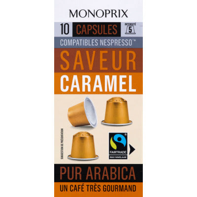 Monoprix Capsules Pur Arabica Saveurs caramel n°5 x10 Monoprix Capsules Pur Arabica Saveurs caramel n°5 x10