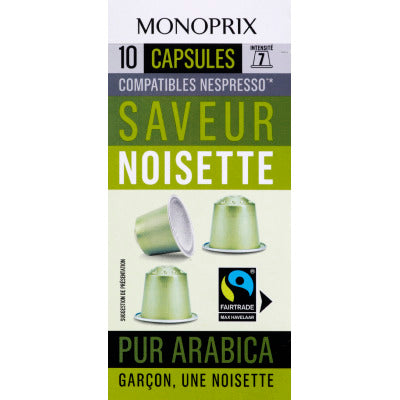 Monoprix capsules Pur Arabica Saveurs Noisette n°7 x10 Monoprix capsules Pur Arabica Saveurs Noisette n°7 x10