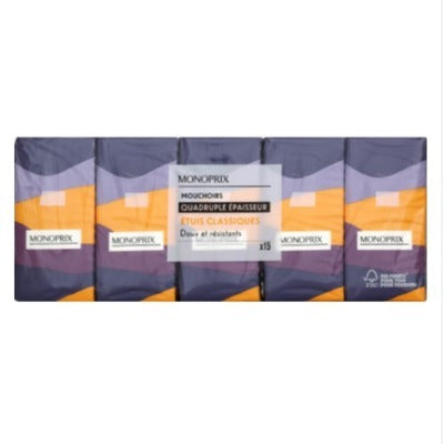 Monoprix Etuis Mouchoirs Classiques Douceur & Résistance x15 Monoprix Etuis Mouchoirs Classiques Douceur & Résistance x15