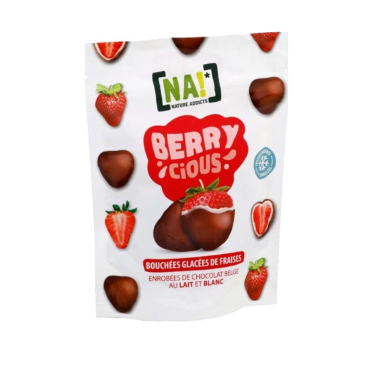 [NA !*] Fraises enrobées chocolat blanc et lait surgelées 100g