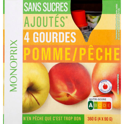 Monoprix Compote Gourde Pomme Pêche 4x90g