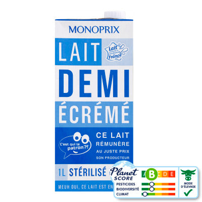 Monoprix Lait Demi-Écrémé Stérilisé Uht 1L