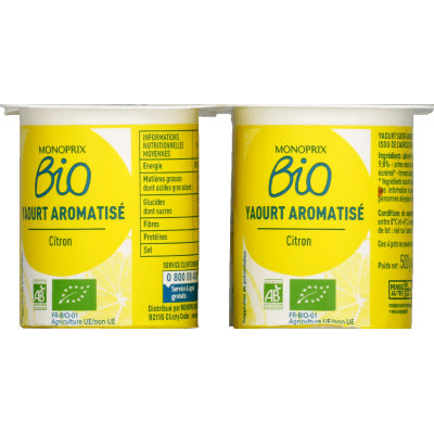 Monoprix Bio Yaourts Citron au Lait Entier 4x125g