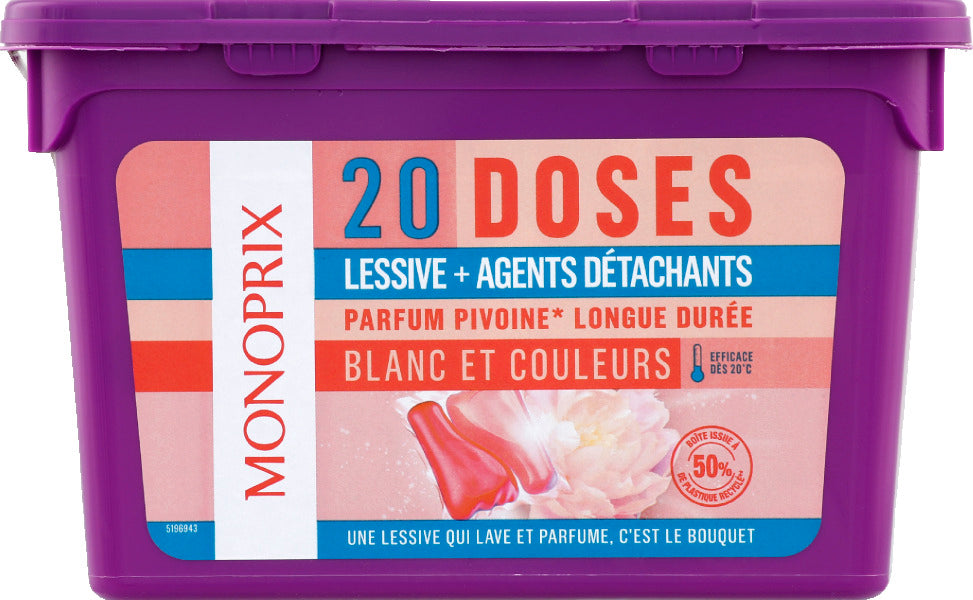 Monoprix Lessive + Agents Détartrants Parfum Floral x20