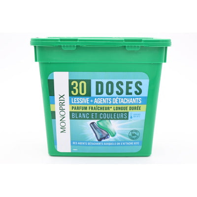 Monoprix Lessive + Agents Détachants parfum Fraîcheur 630g x30