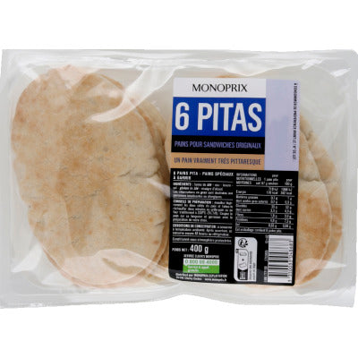 Monoprix 6 Pains Pita 400G