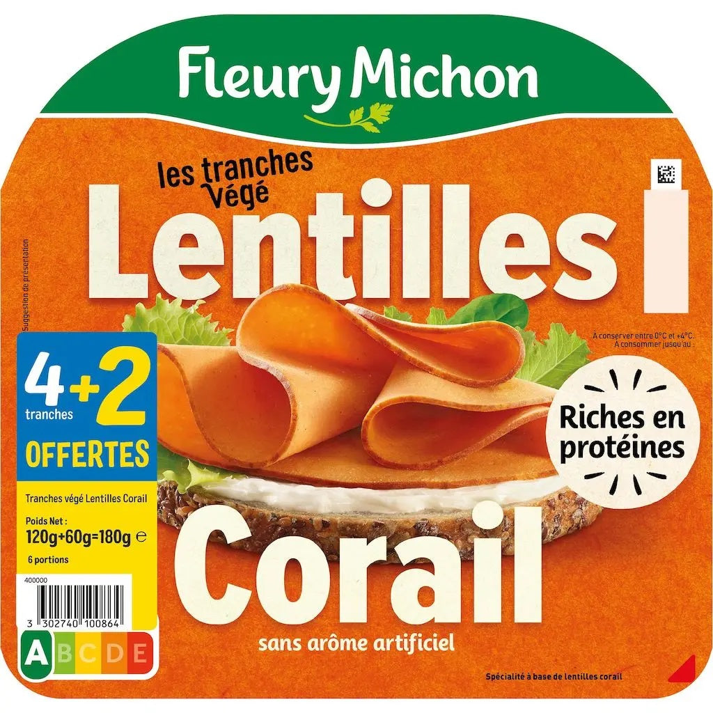 Fleury Michon Les tranches Végé Lentilles Corail x4 +2 offertes 180g