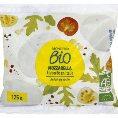 Monoprix Bio mozzarella au lait de vache bio 125g