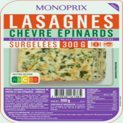 Monoprix Lasagnes chèvre épinards 300g