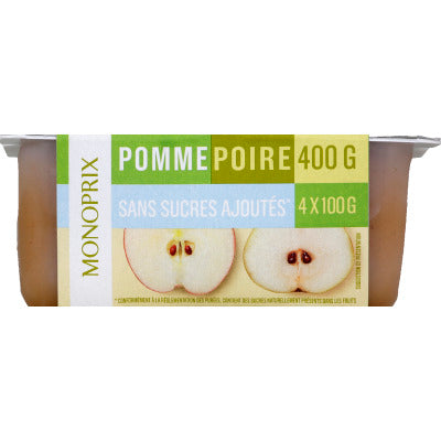 Monoprix purée pommes et poires sans sucres 4x100g