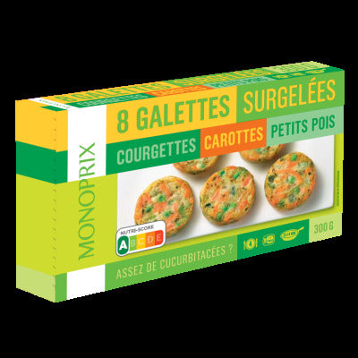 Monoprix galettes de courgettes, carottes et petits pois 300g