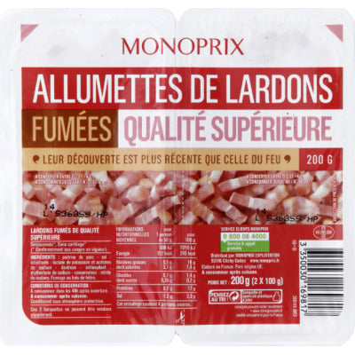 Monoprix Lardon allumette fumé 2x100g