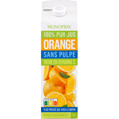 Monoprix Jus d'orange sans pulpe 100% pur jus 1L