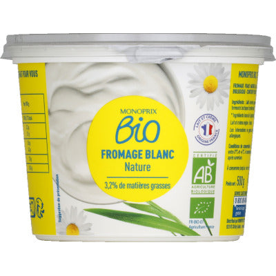 Monoprix Bio Pot de Fromage Blanc 3,2% 500g