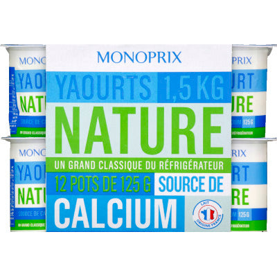 Monoprix Yaourt nature riche en calcium 12x125g